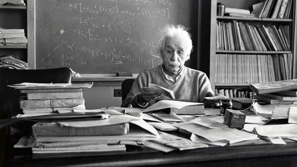 Einstein at his messy desk